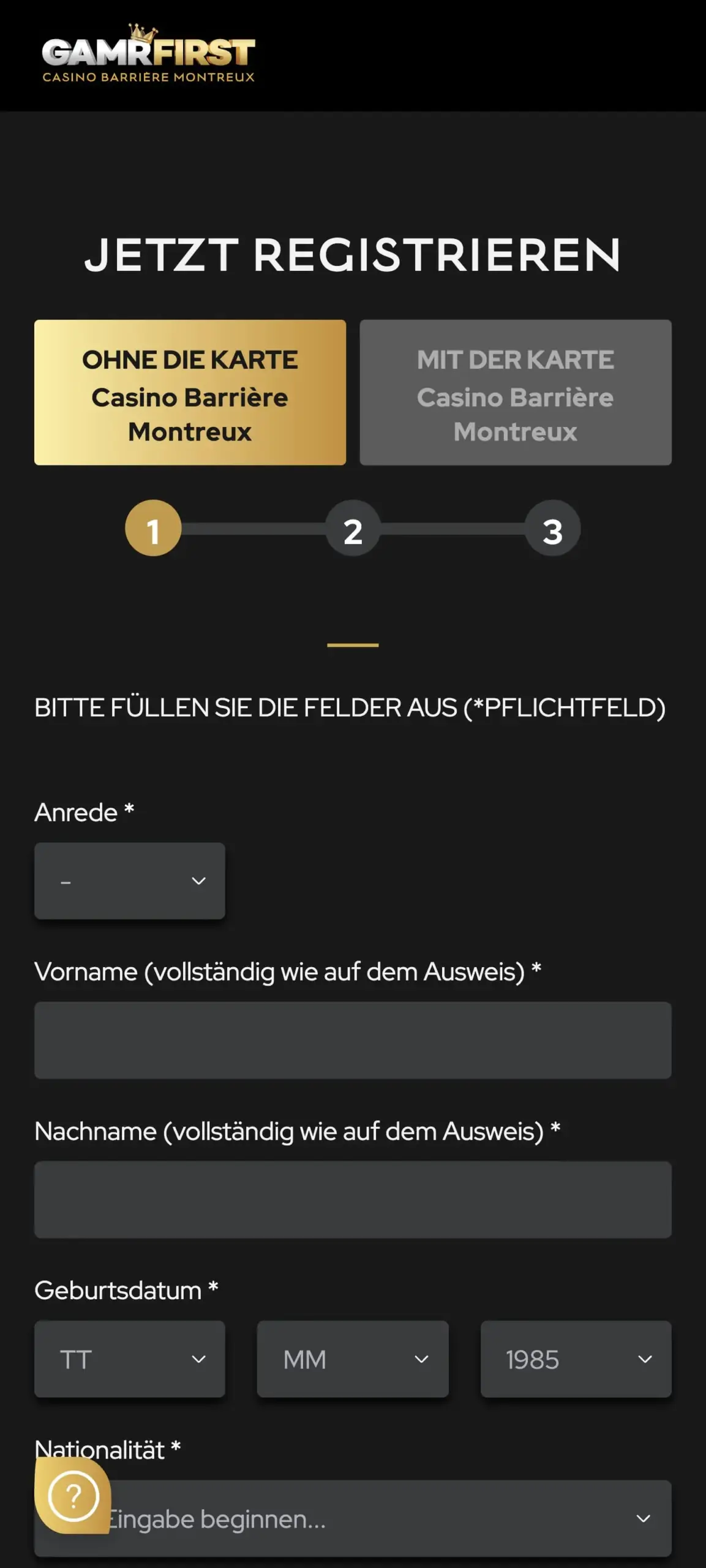 Registrierungsformular – Spielerkonto mit E-Mail-Adresse und Passwort erstellen